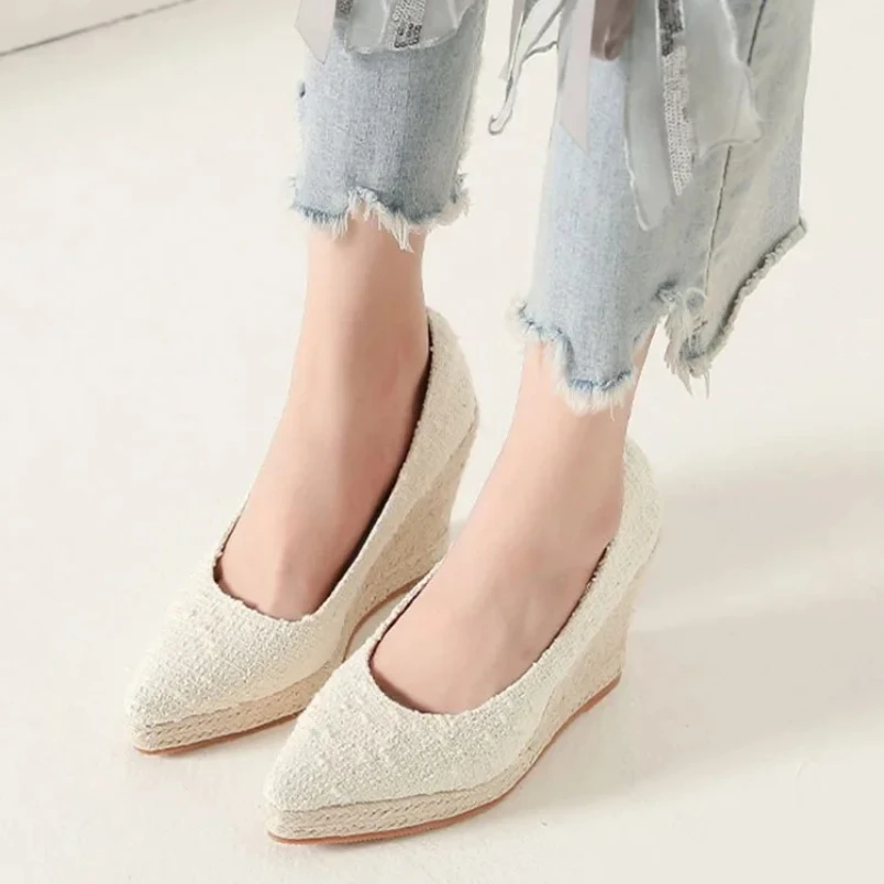 

2025 туфли на каблуке 10 см, женские туфли-лодочки на танкетке, эспадрильи на платформе с острым носком, роскошные женские туфли на высоком каблуке