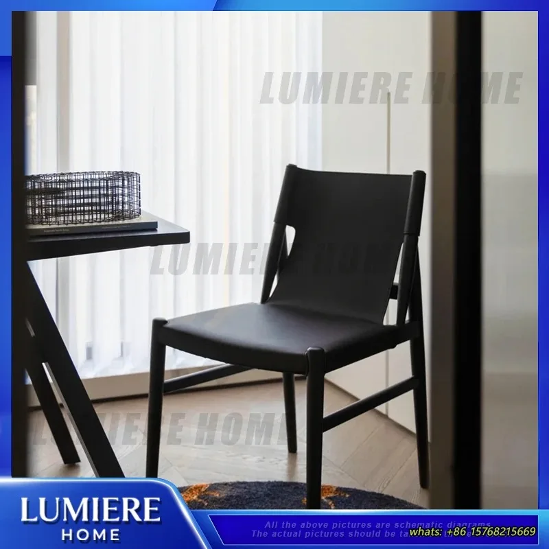 Scandinavian Minimalist Saddle Leather Dining Chair Solid Wood Coffee Bar Home Use Modern Simple Design Furniture