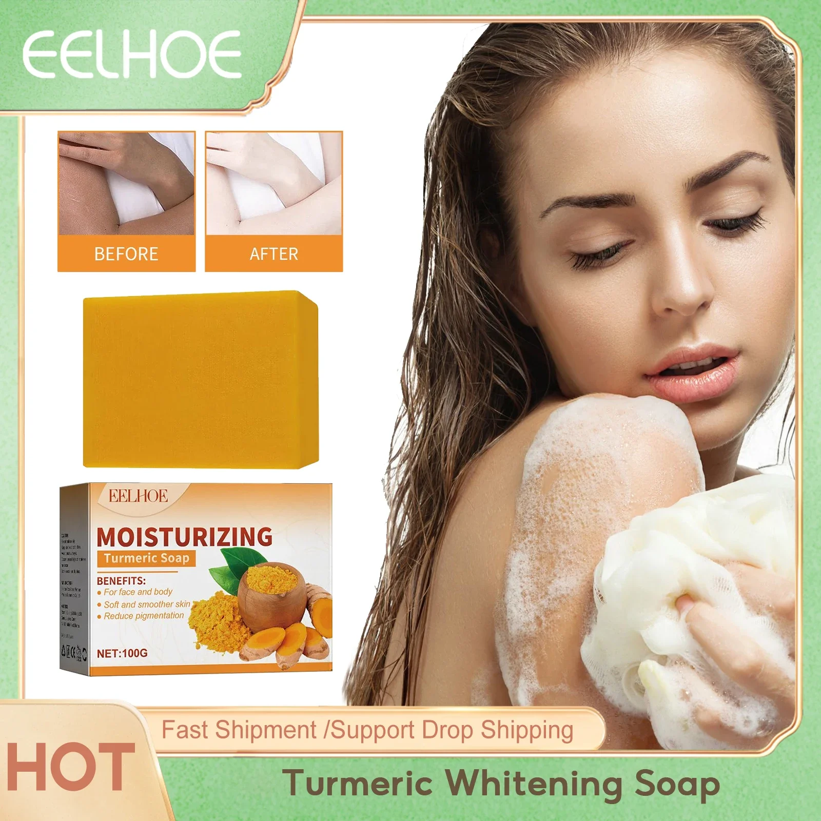 

Turmeric Soap Face Cleansing Anti Acne Whitening Skin Lightening Face Remove Pimples Dark Spots Lightening Ginger Handmade Soap