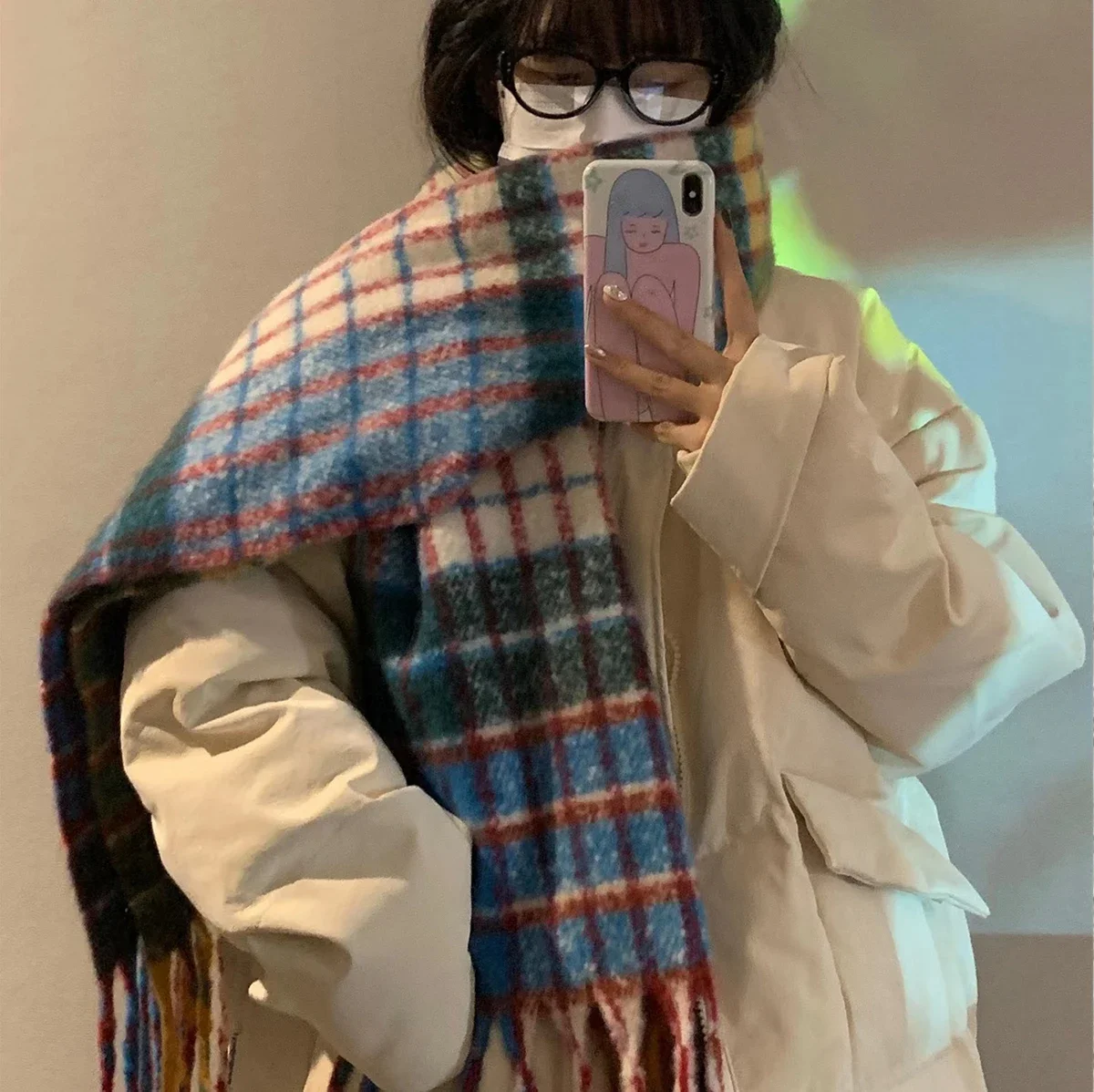 Vintage Bunte Plaid Kaschmir Quaste Schal Verdickt Warme Winter Casual Korean Schal schal Pashmina Mohair Schal für Frauen Männer