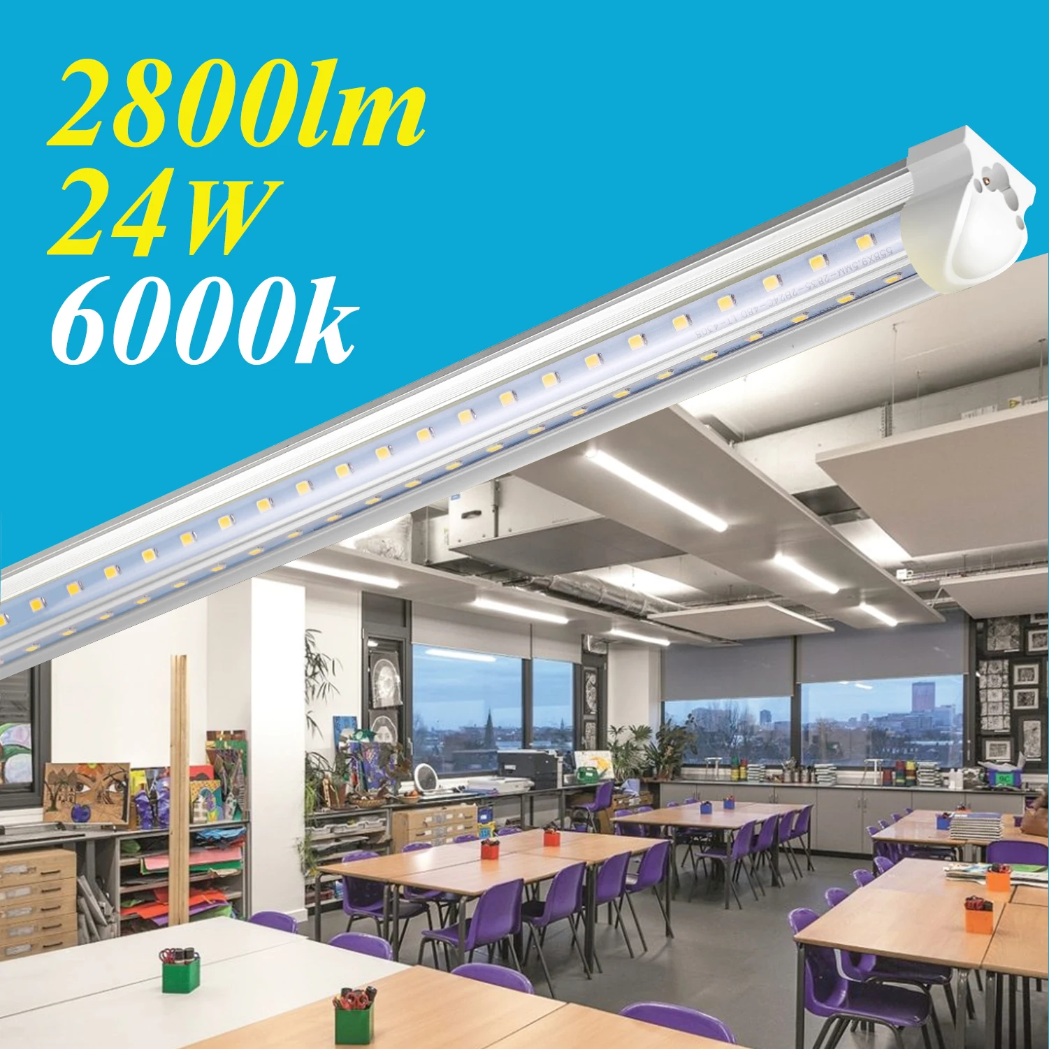 4PCS 2FT/0.6M Led Tube Light T8 24W 6000K AC85-265V LED Light Fixture Ceiling Utility Shop Lamp Workbench Warehouse Lighting