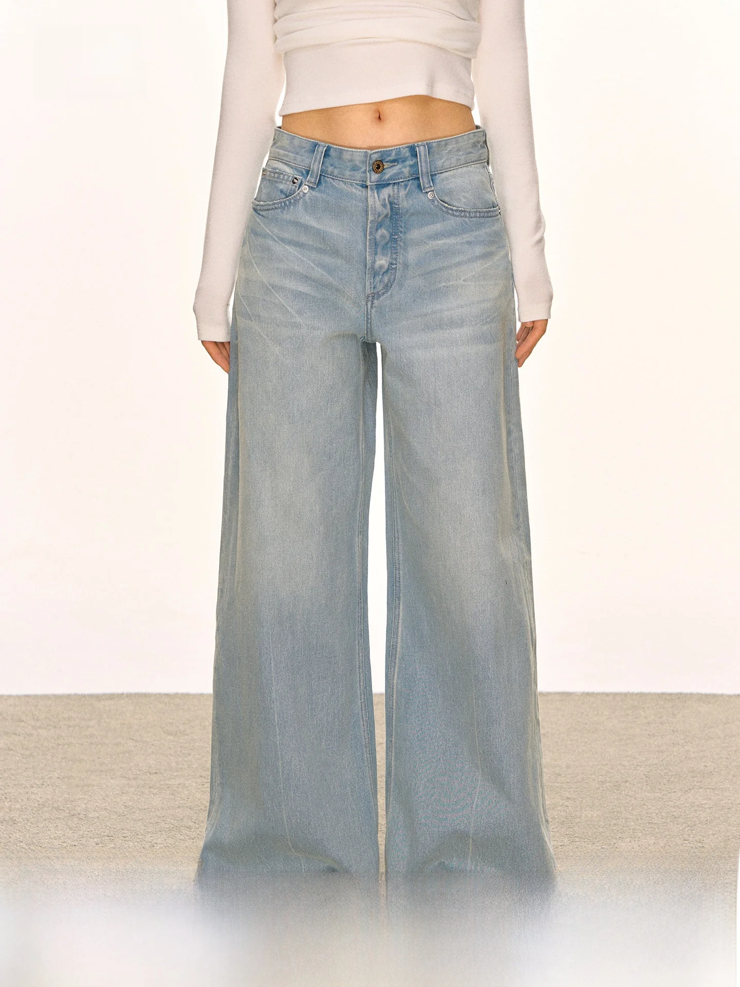 

Loose Wide Leg Jeans Low Waist Light Blue Women's Comfortable Loose Feeling Trousers Spring Autumn New Style ANNA ANEAE