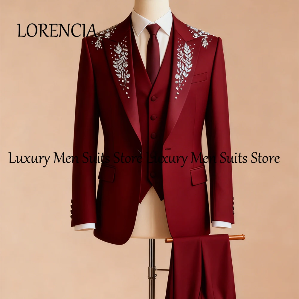 

Vintage Crystal Suits for Male 3 Pieces Single Breasted Tuxedos Wedding Party Outfits Customized Blazer Pants Vest ropa hombre