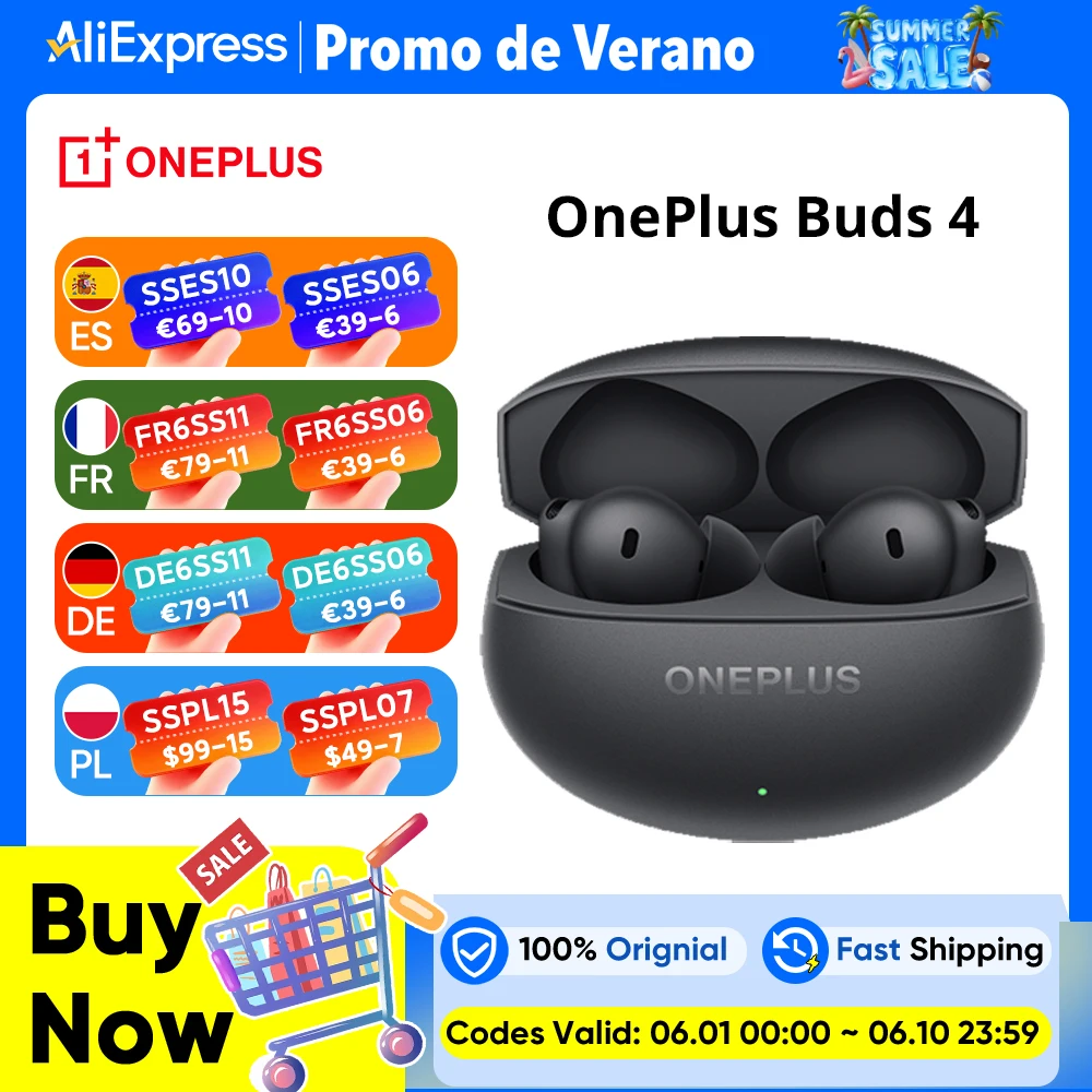 Global Version OnePlus Buds 4 True Wireless Earphones Up to 55dB Noise Cancelling ANC Dual Drivers with Dual DACs Bluetooth 5.4