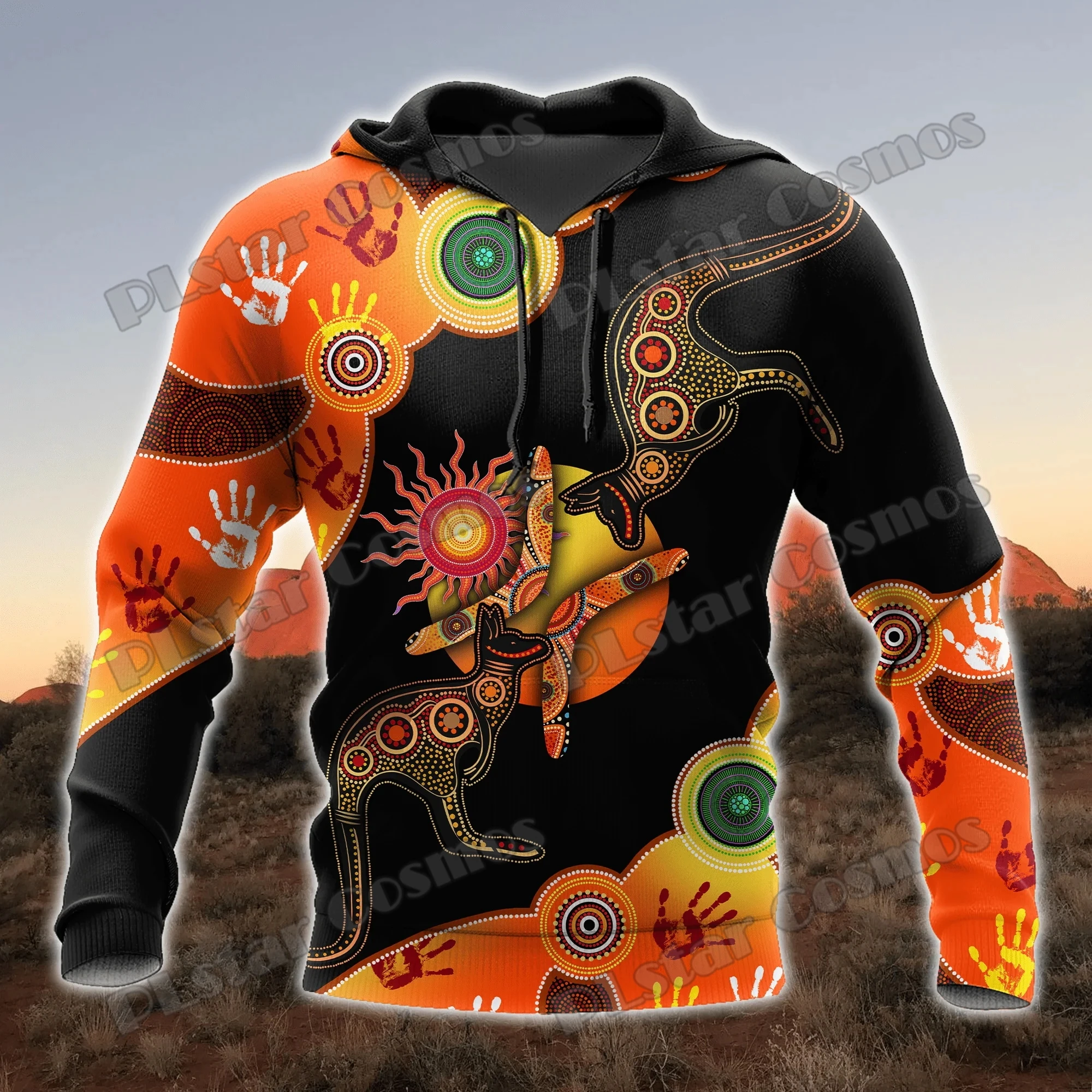 Aboriginal art Orange Kangaroo Naidoc Week 3D Printed Fashion Men's Hoodies & Sweatshirt Autumn Unisex Casual Zip Hoodie TDD202