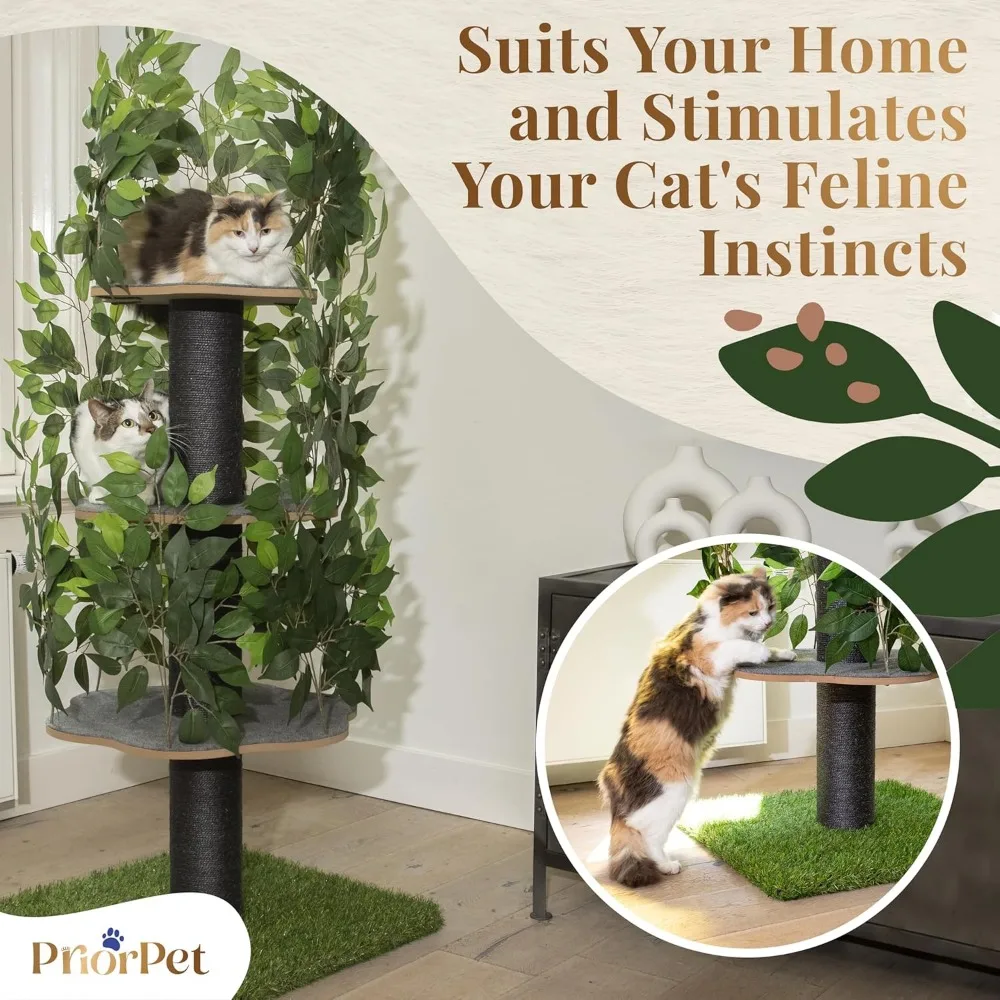 Cat Tree Scratching Post for Climbing, Hiding and Sleeping - Cat Tower for Indoor Cats with Interchangeable Leaves - Multilevel,