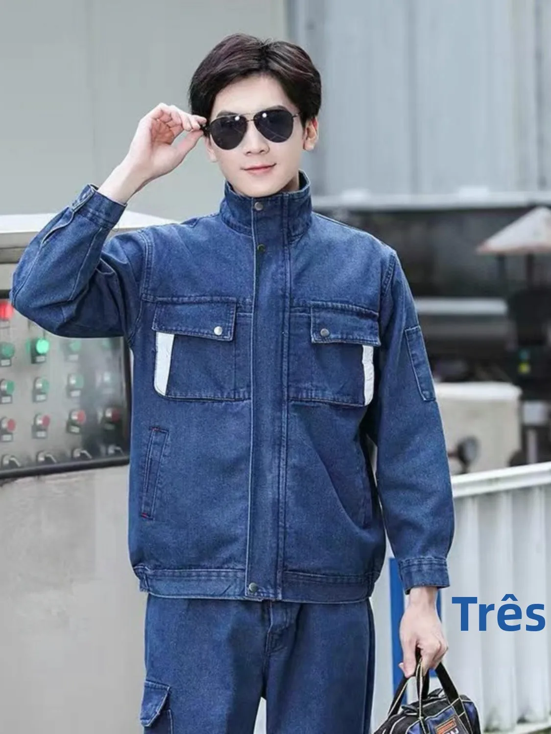 厚手の純綿作業服セット男性用秋の建設現場自動車修理溶接保護服制服