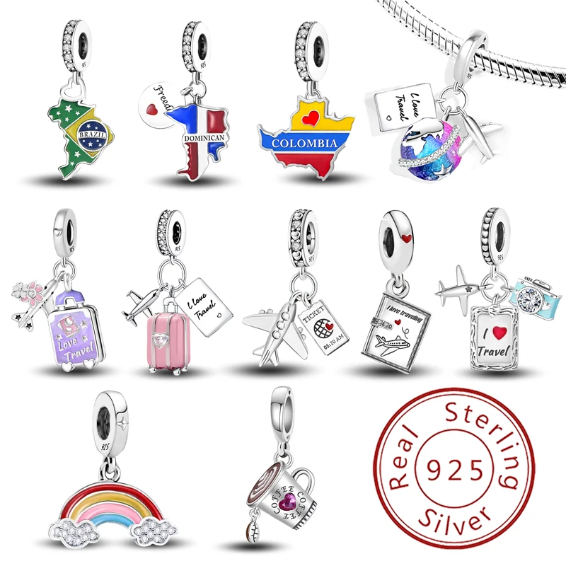 

Баннер из стерлингового серебра 925 пробы, самолет, глобальная серия путешествий, очаровательный браслет из бисера, браслет «сделай сам», изготовление подарков высокого качества, ювелирных изделий