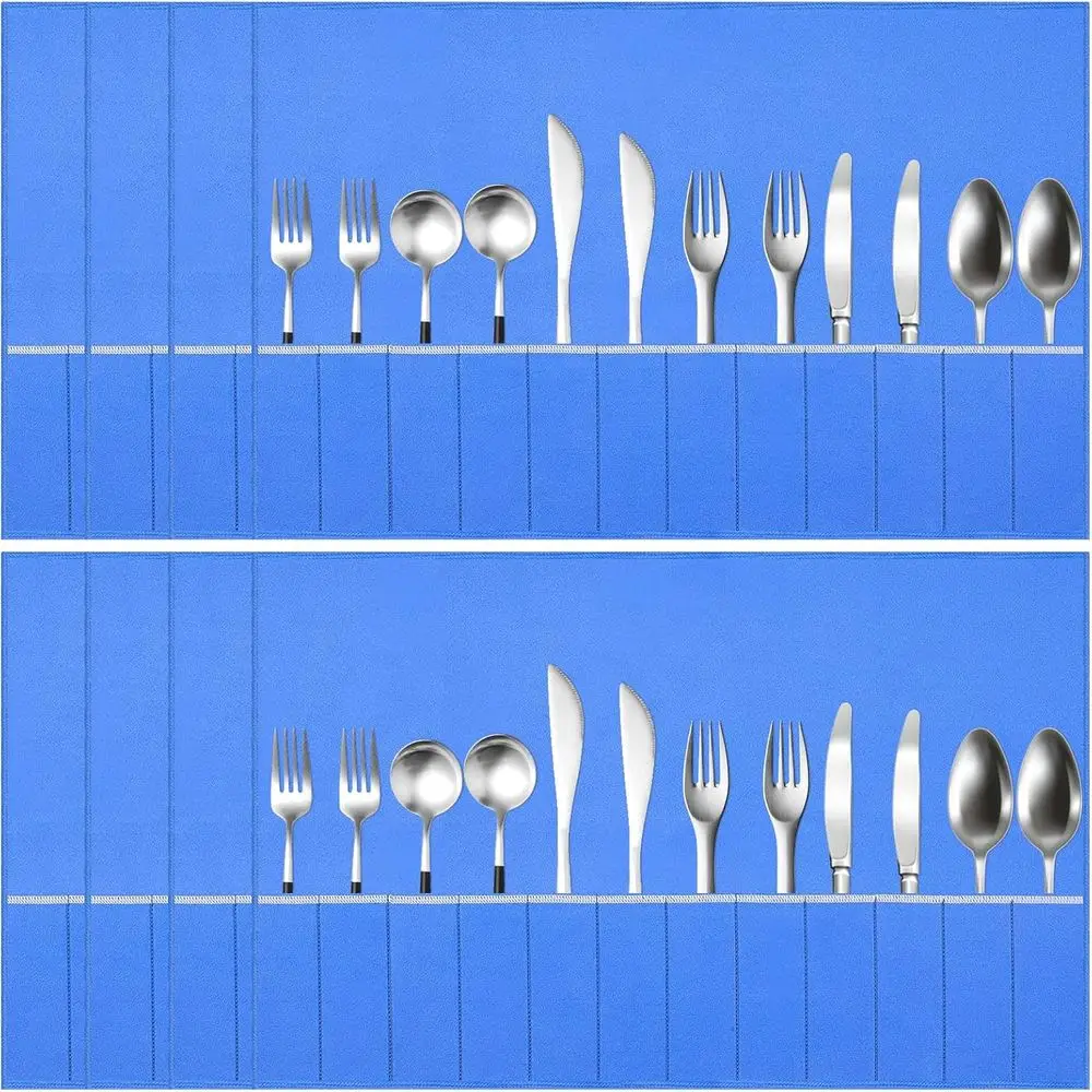 

Anti-Tarnish Silver Storage Bags with Blue Holder and White Ribbon for Kitchen Silverware Protection
