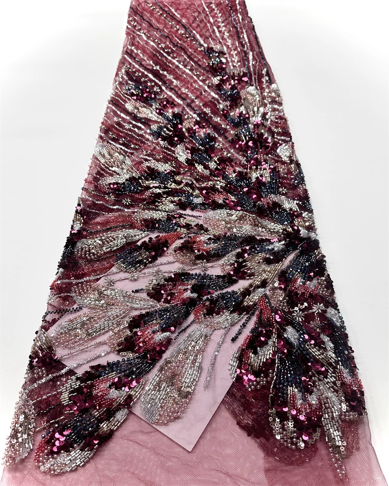 African Lace Fabric Sequins Beaded EmbroideryNigerian Bridal High Quality French Tulle Lace Fabric For Wedding