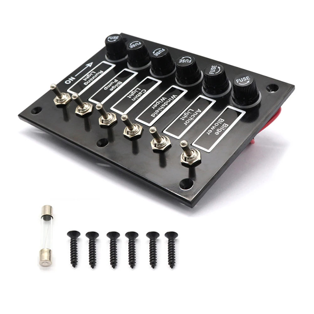 Car Switch Panel for Marine Ship Caravan RV Rocker Toggle With Fuse Protection DC12/24V 6 Gang Label Stickers Auto Accessories