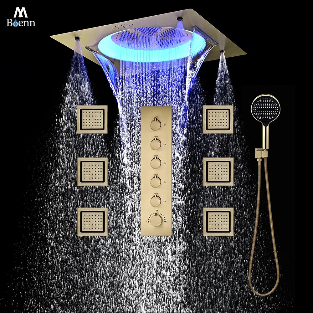 

M Boenn Luxurious Shower System Set Concealed Ceiling Shower Head Bathroom Music Showers Panel Thermostatic Divider Brass Valve