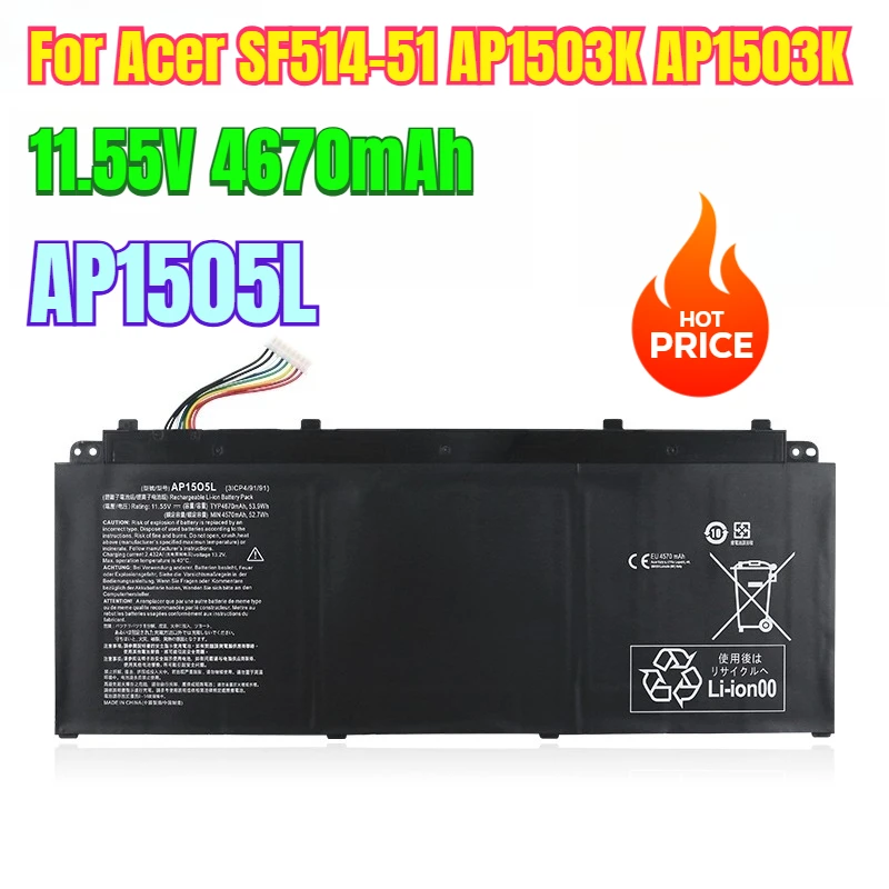 

11.55V 4670mAh Laptop Battery AP1505L for Acer SF514-51 AP15O3K AP1503K