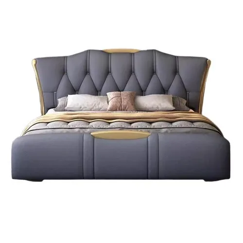 

Leather bed, master bedroom, double, light luxury, master bedroom, big bed, high-end, Italian, simple