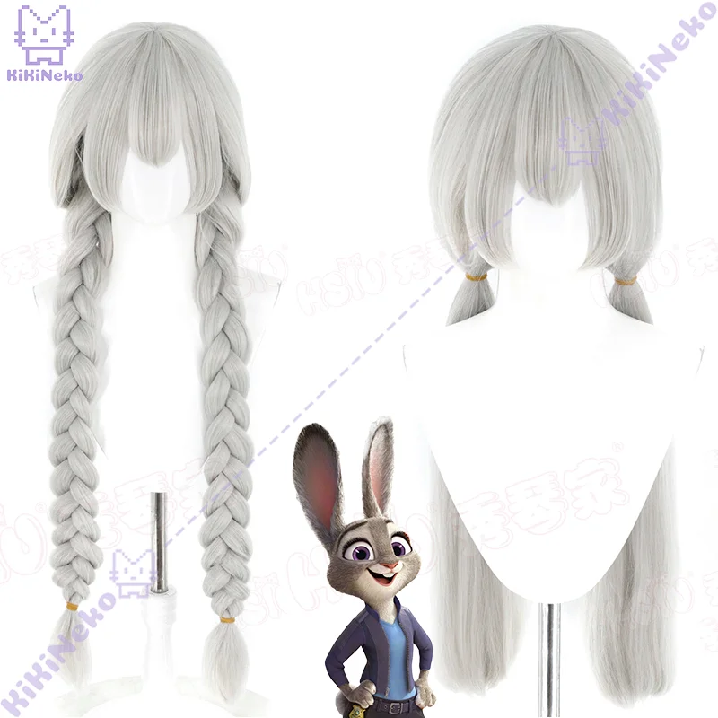 Movie Judy Cosplay Wig Judy Hopps Long White Wig Bouble Braids For Comicon Party Adult Women Men