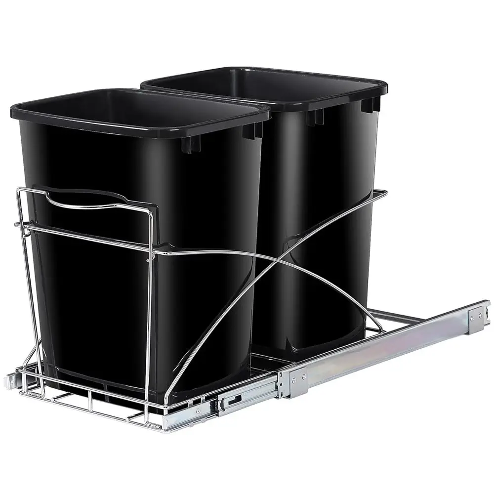 

Double 35-Quart Under Sink Pull Out Trash Can Sliding Recycling Bin Chrome Wire Base 44lbs Load for Kitchen Cabinet
