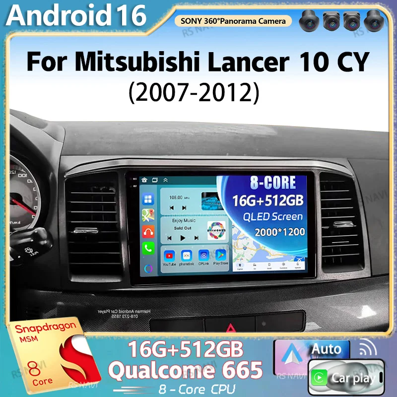 Android 16 2K QLED For Mitsubishi Lancer 10 CY 2007 - 2012 Stereo Car Radio Multimedia Video Player GPS 4G CarPlay