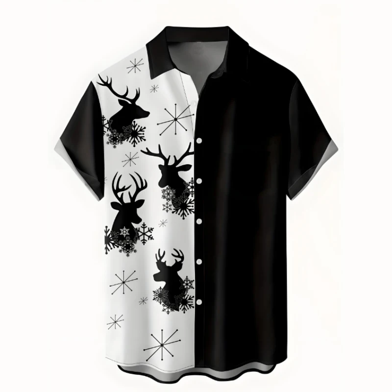 

Christmas Men's Santa Claus Shirts Summer Casual Printed Short Sleeve Oversized Lapel Button Festival Shirt Men Clothing Top