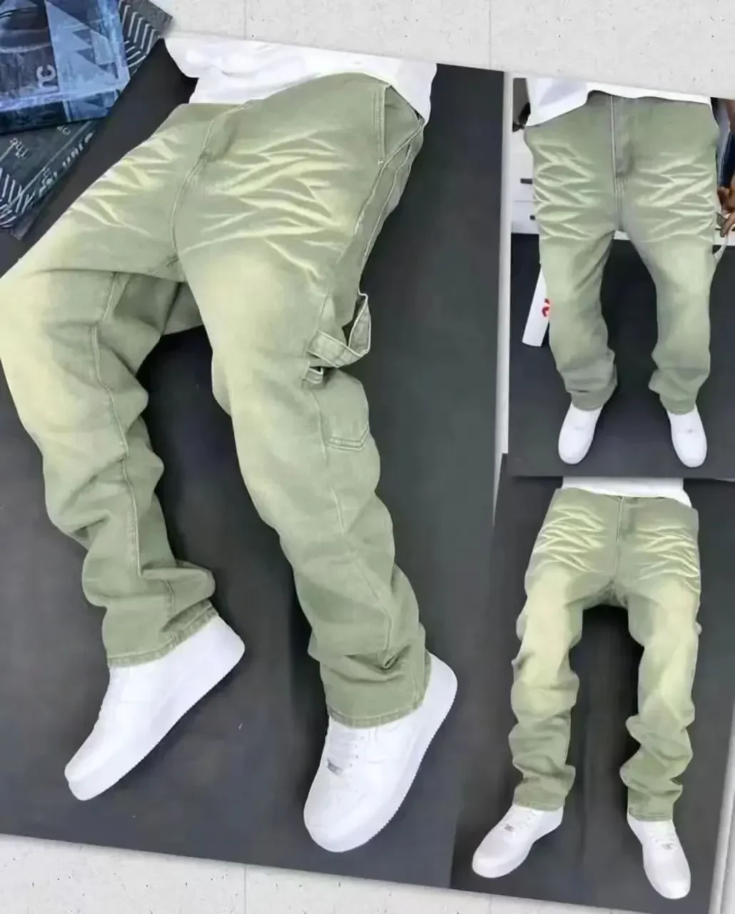 2025 Jeans da uomo vintage effetto vissuto Vibe Bell Bottoms Pantaloni in denim da lavoro per la lavorazione del legno e vestibilità pulita per il commercio all'aperto