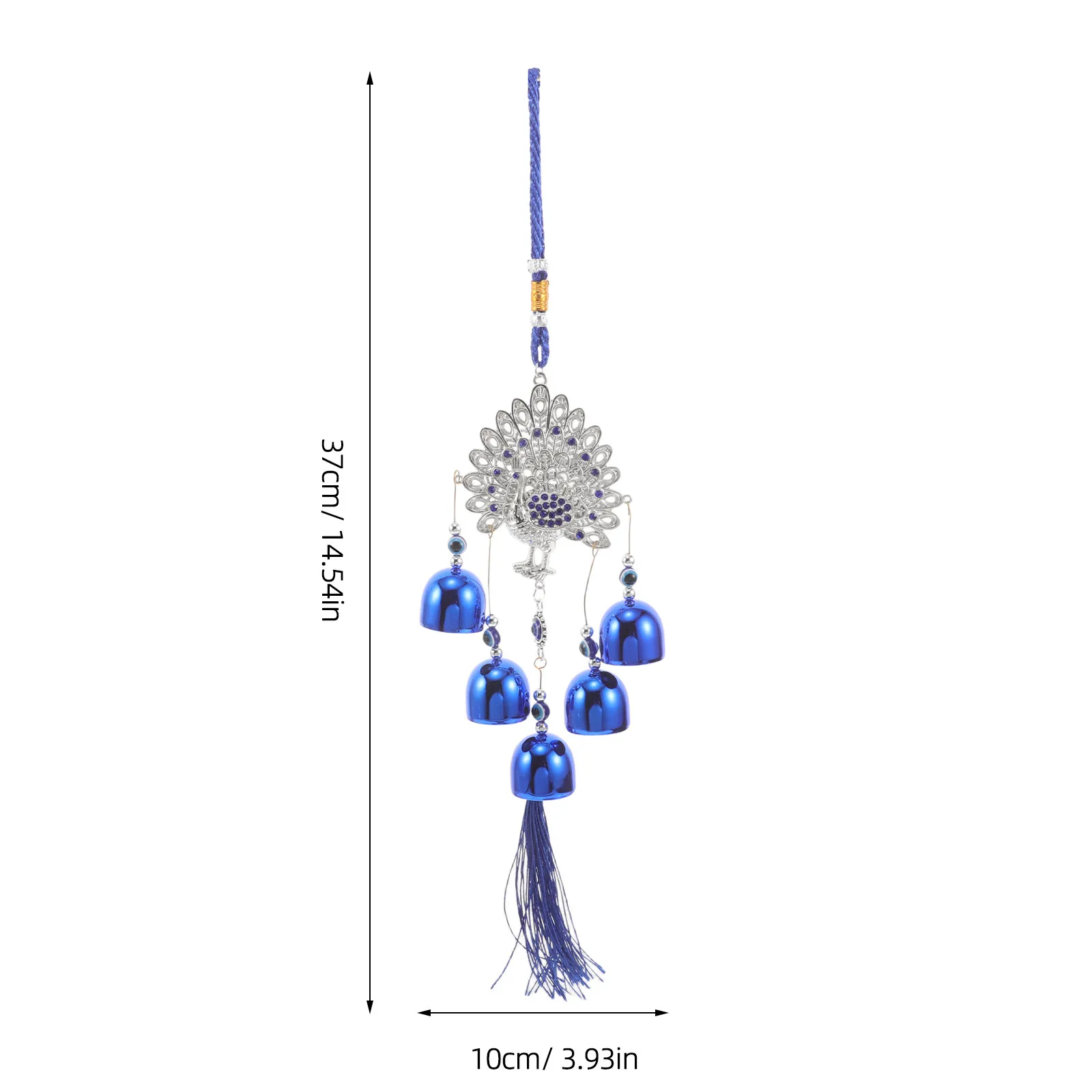 Blue Evil Eye Peacock Wind Chime Outdoor Metal Hanging Ornament Tassels Bells Garden Porch Home Entrance Decoration