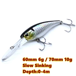 Slow Sinking Crankbait Minnow 60mm 6g 70mm 10g Shad Hard Bait Wobbler Deep Diver Depth 0-4m Fishing Lure Jerkbait Long Casting