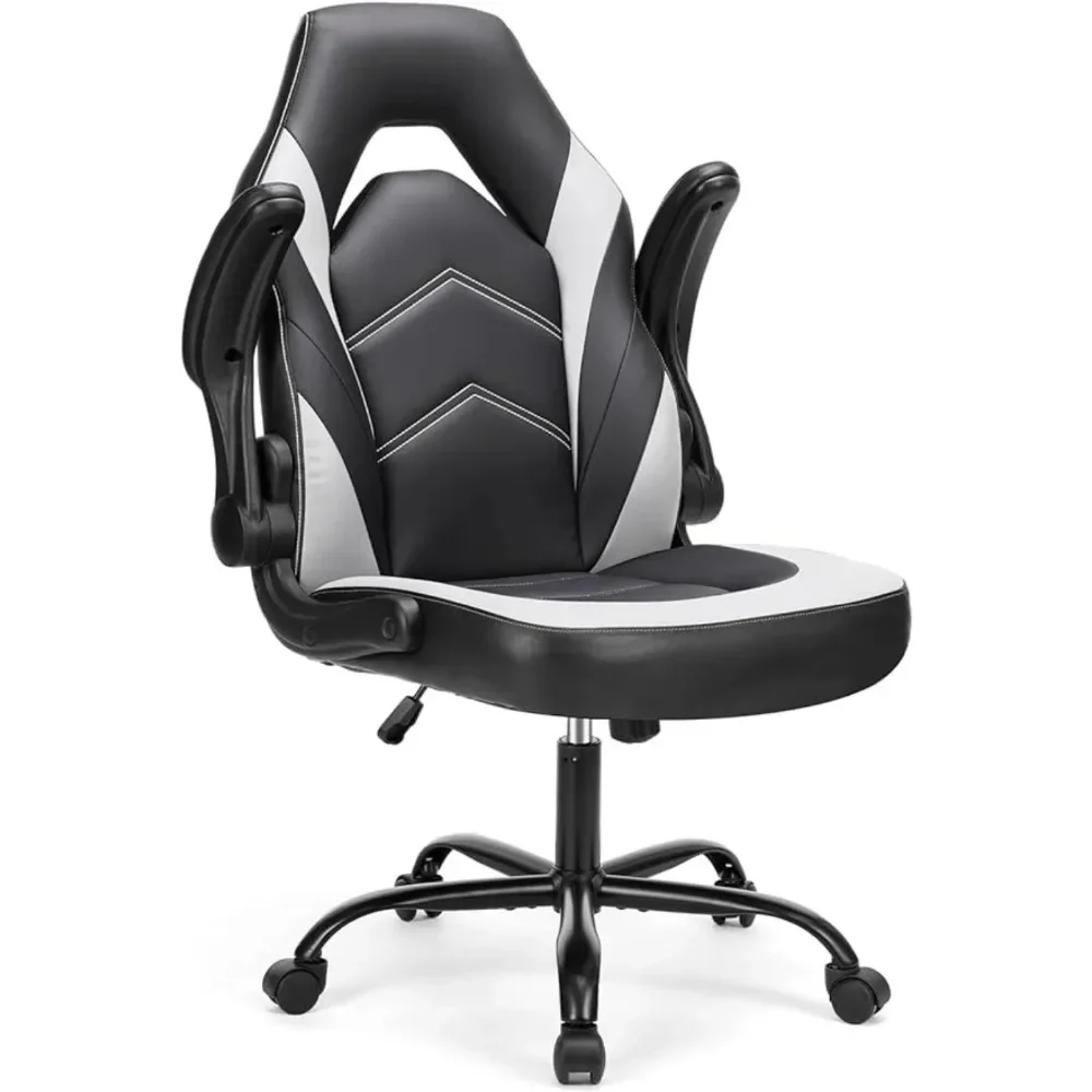 

Computer Gaming Desk Chair - Ergonomic Office Executive Adjustable Swivel Task PU Leather Racing Chair with Flip-up Armrest