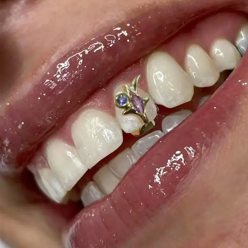 Hip Hop púrpura circón estrella dientes Grillz Y2K Vintage único azul CZ piedra tapas de dientes para Mujeres Hombres joyería parrillas dentales