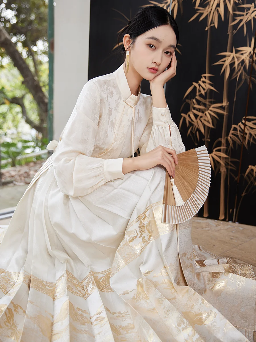 

New Chinese Sle Stand Collar irt Women's Top Spring New Arrival National Sle Tailed Skirt Set Women's Faion