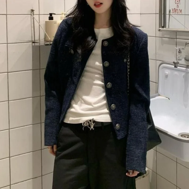 Elegant Short Coat Jacket Women's Royal Blue Fashionable Casual Style Polyester Fiber 2026 Autumn New Arrival Versatile