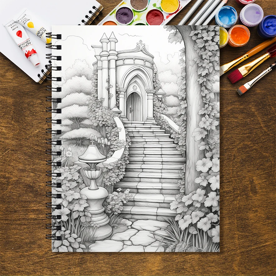 Adult Coloring Book - 8.3x 11.2 Inch 32 Pages Blooming Road Coloring Book - Helps Reduce Stress and Ease Emotions