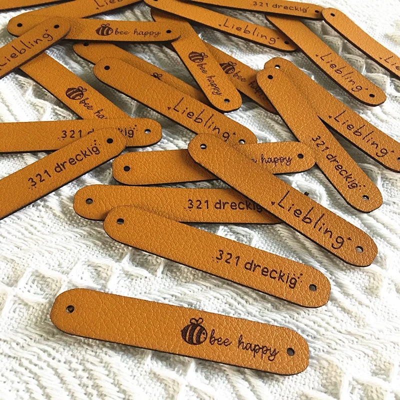 30pcs Custom leather logo labels for knitting clothes Handmade tags with rivets for crochet Sewing Accessories Garment label