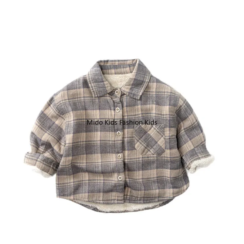 Children's children's plaid padded shirt boys and girls warm thickened top tide jacket baby small children's clothing wholesale