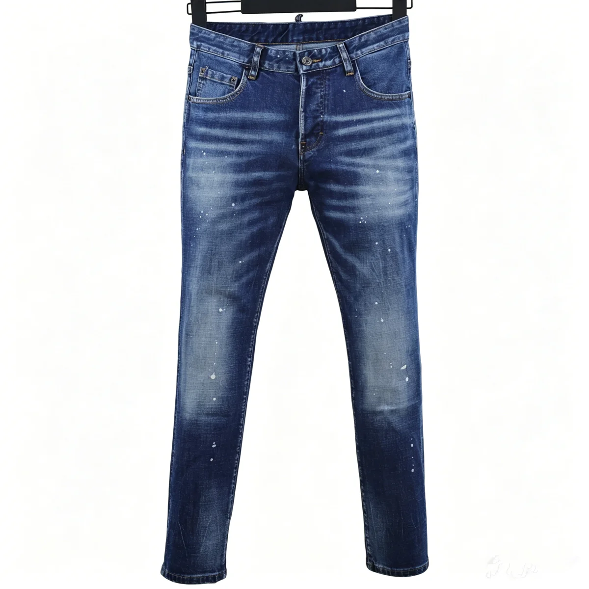 6047 Four Seasons New Men's Wash Water Ripped Patch Paint Old Stretch Slim Fit Fashion Blue Skinny Jeans Men