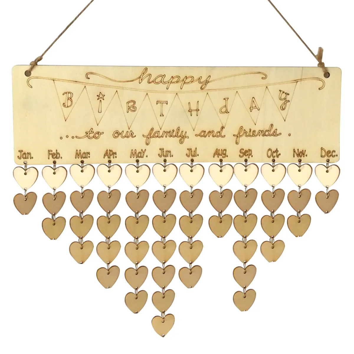 

Wooden Board Calendar 1 Plaque 1 Hanging Rope 50 Heart Wooden Discs DIY Birthday Reminder Festival Home Decoration Gift