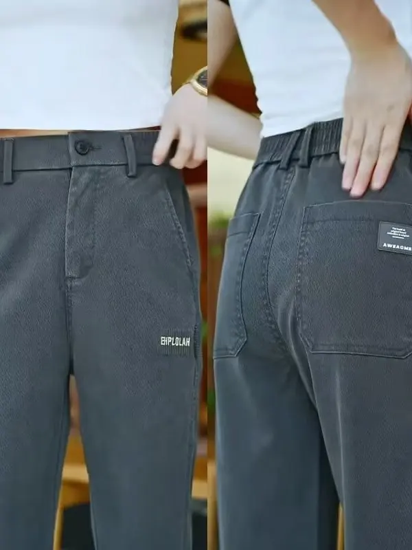 

Летние крутые мужские широкие брюки, свободный крой, прямые повседневные брюки с эластичной резинкой на талии, универсальные модные ледяные шелковые лиоцеллы