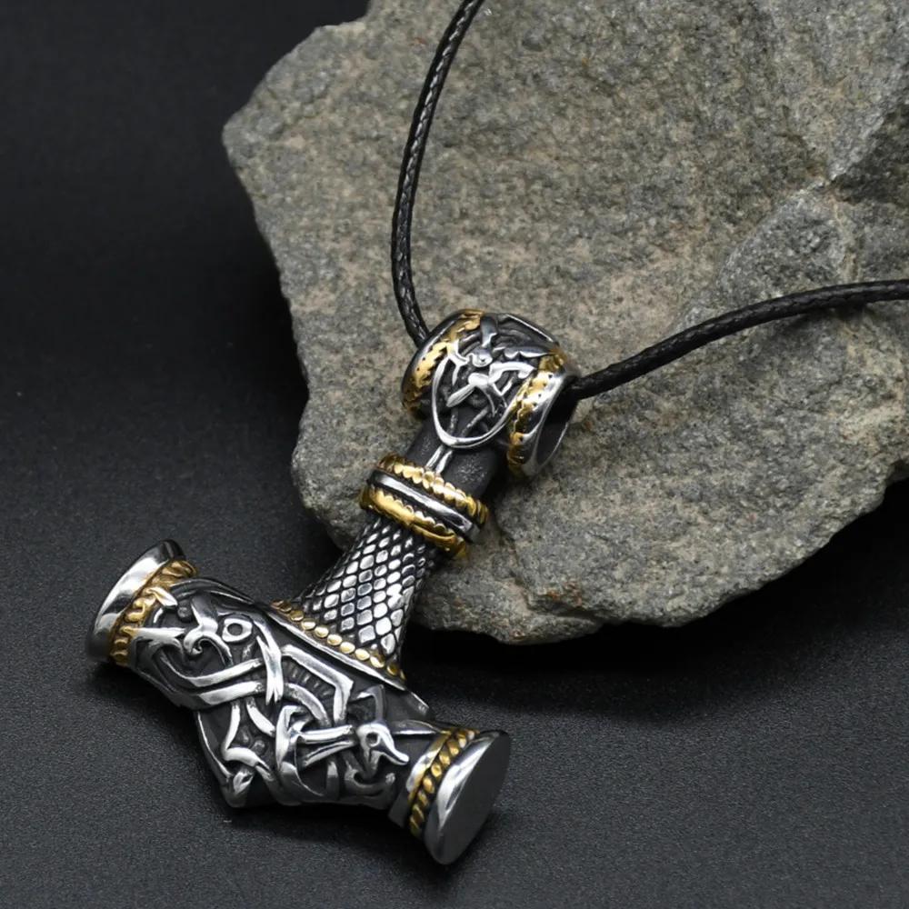 Mjolnir Thor hammer Stainless steel Viking Amulet Hammer Scandinavian Pendant necklace Norse Jewelry With Gift Bag