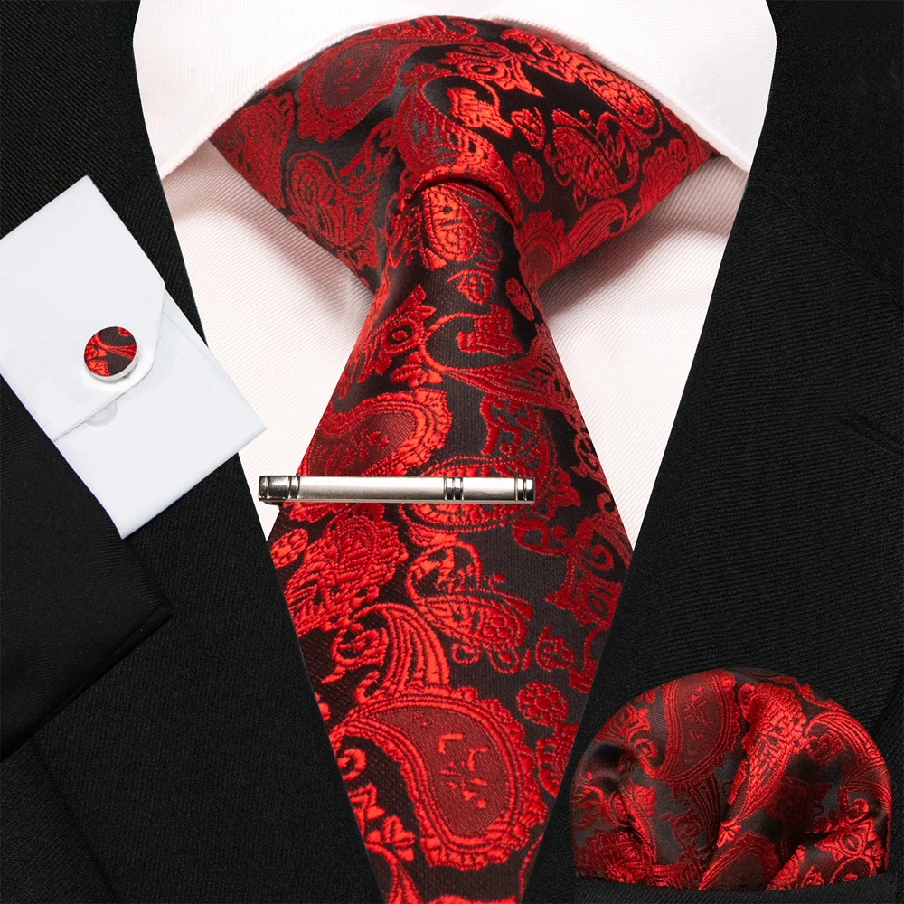 Blue Green Paisley Neck Ties For Men Luxury 8cm Wide Silk Wed Tie Pocket Square Cufflinks Tie Clips Set Christmas Gifts For Men