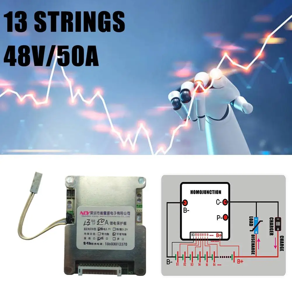 Li-ion Lithium Battery Protection Board, 13S 48V Battery Pack, BMS Proteção, PCB Charge Board para carro elétrico