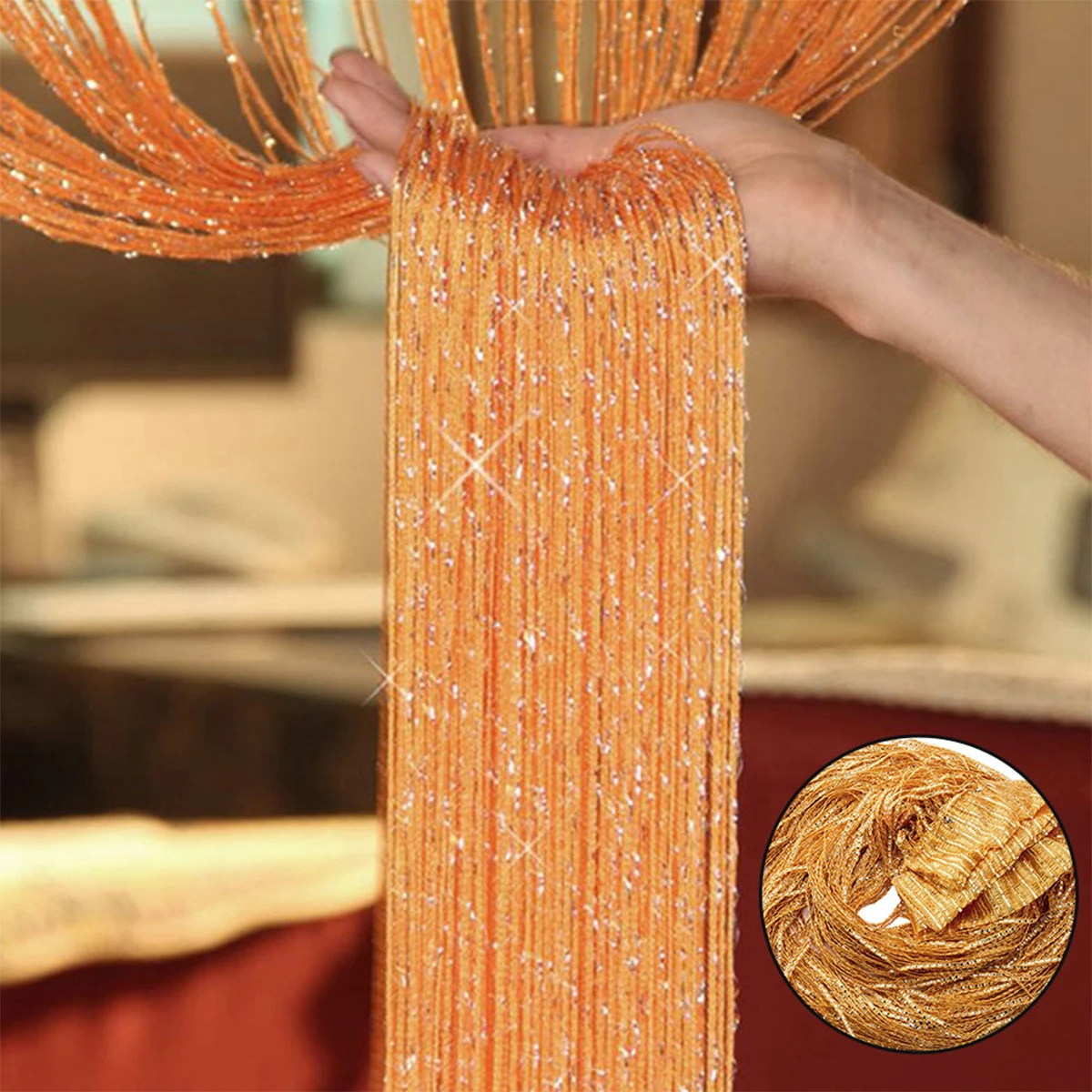 String Door Curtain Glitter Door String Curtain Silver Ribbon Shiny Tassel Flash Line Curtain Valance for Window Room Home Decor