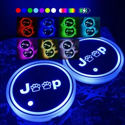 2PCS LED Cup Holder Lights for Car, Rechargeable 7 Color-Changing Light Up Cup Holder Insert Coasters, Car Accessories