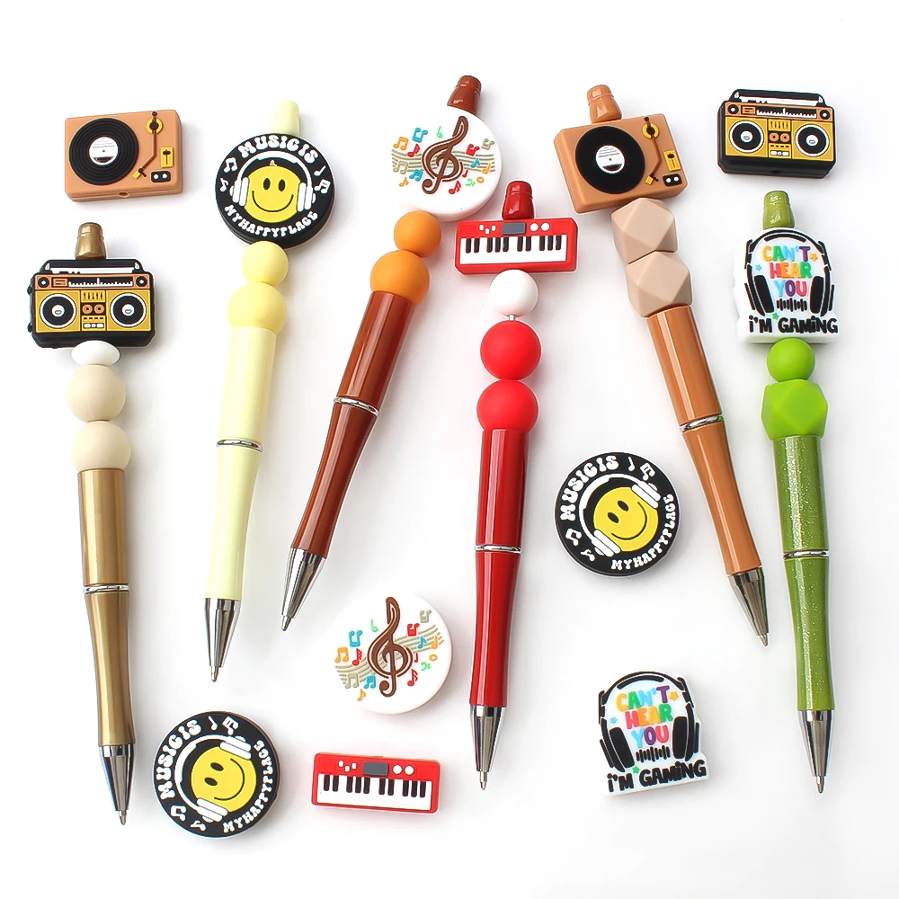 5/20/50 قطعة موضوع الموسيقى سيليكون الخرز البيانو سماعات الحاكي البؤري لصنع المجوهرات الخرز KeysChain القلم مطرز الإكسسوارات