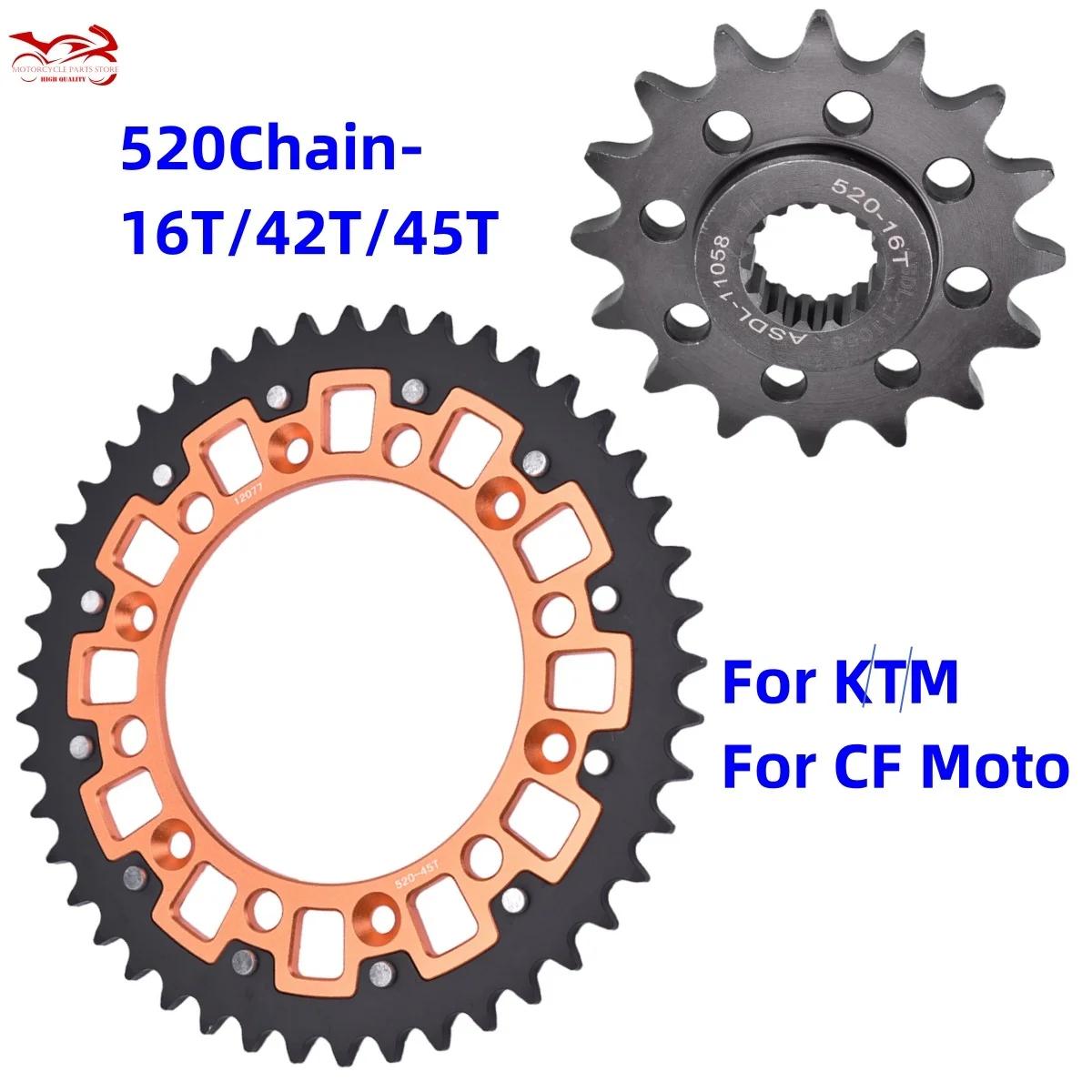 520 16/42/45 T Sprocket For KT/M 790 890 620 ADV 600 640 625 LC4 400 DU KE SX 620 EGS-E 690Enduro R CF Moto 800 MT Explore Sport