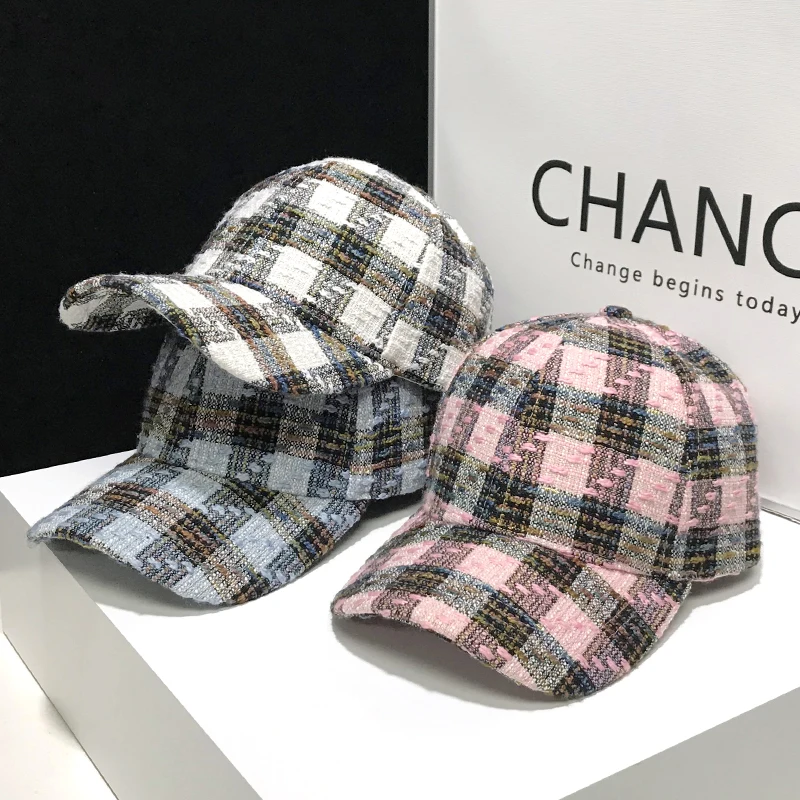 Checkered Baseball Cap Women\'s Spring and Autumn Vintage Caps Men\'s Broken Hole Street Casual Sun Hat Couple\'s Hard Top Hat