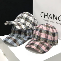 Checkered Baseball Cap Women's Spring and Autumn Vintage Caps Men's Broken Hole Street Casual Sun Hat Couple's Hard Top Hat