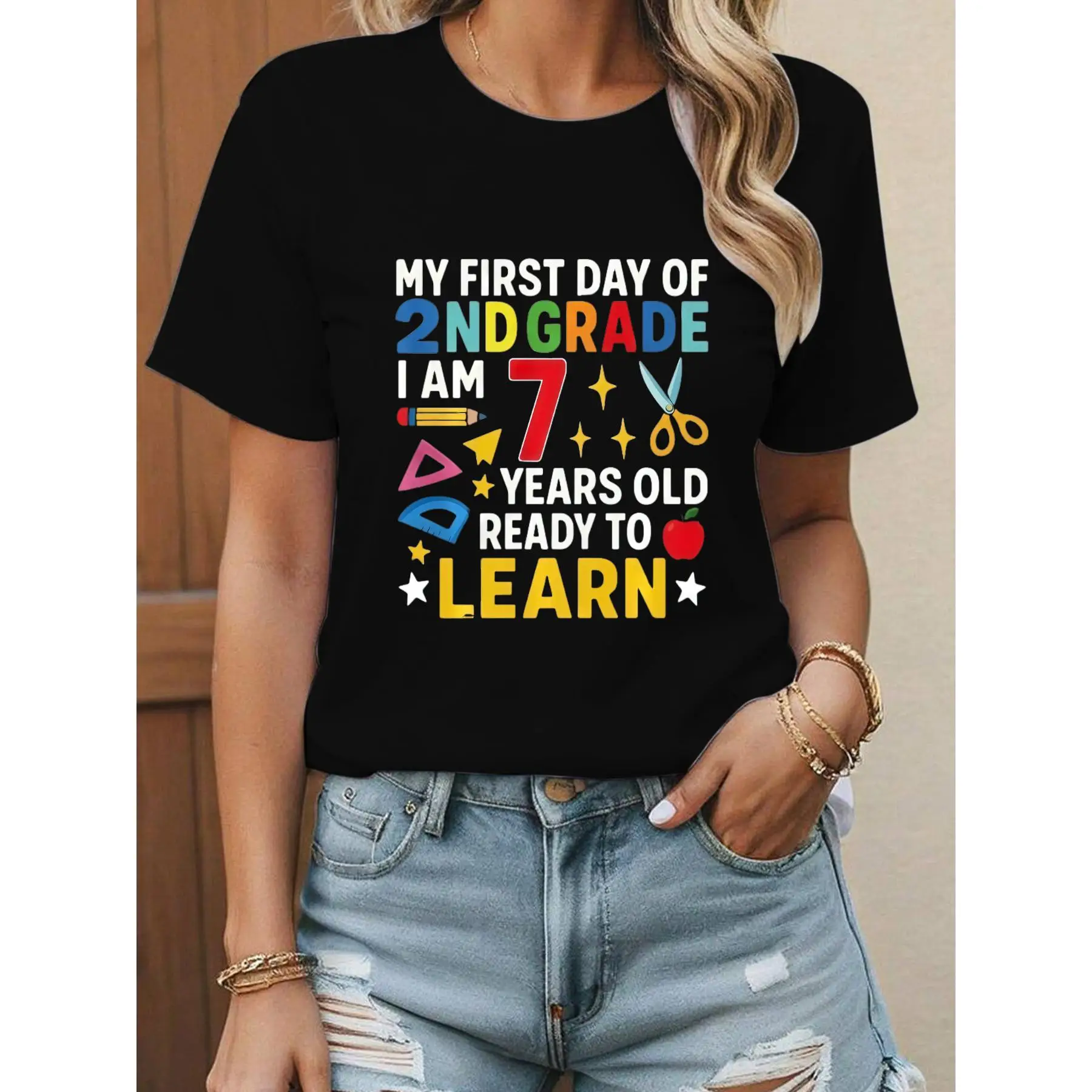 

Back - To - School T - Shirt For 2nd Graders: “MY FIRST DAY OF 2ND GRADE... READY TO LEARN” Design, Perfect For First - Day