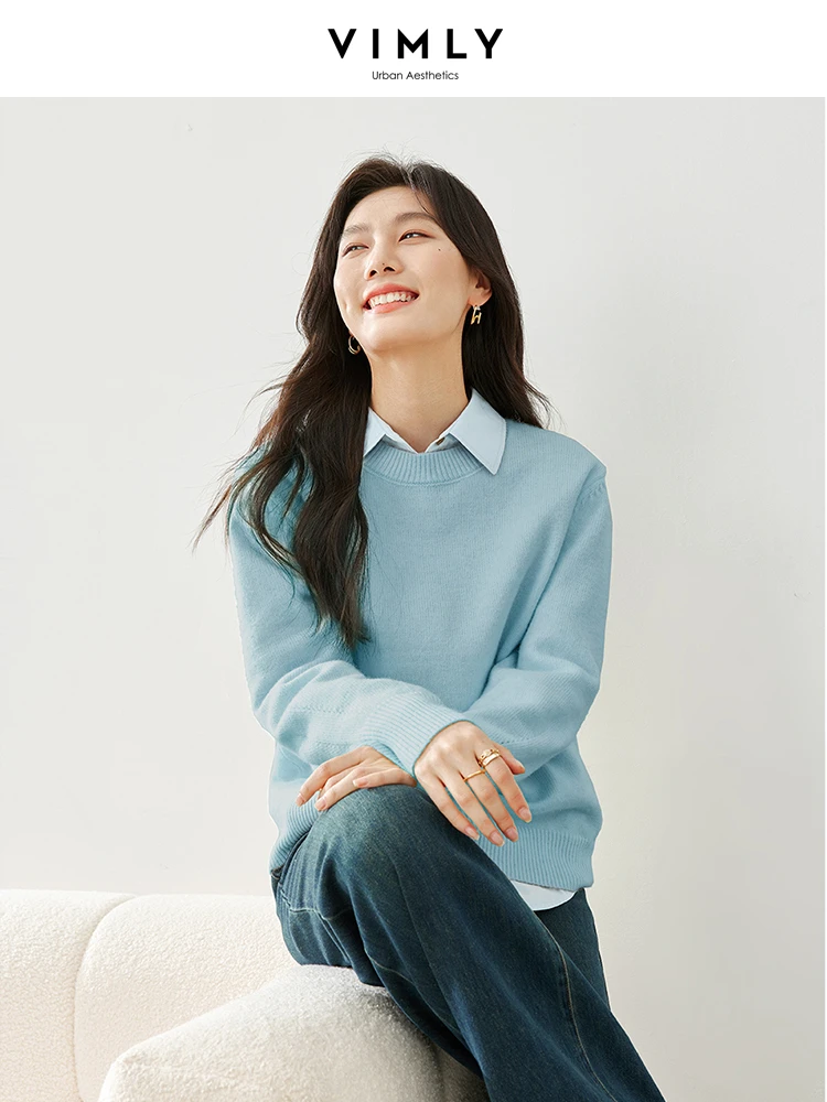 Vimly O-neck Soft Knitted Women\'s Sweater Casual Loose Knit Pullovers 2024 Spring Drop Sleeve Top Female Jumpers Knitwear 72772