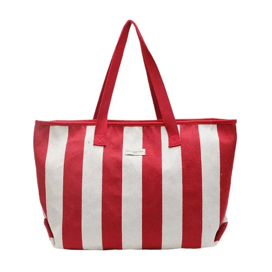 

Summer Korean version of the fashion canvas bag ins color collision shoulder women's bag texture foreign-style striped handbag