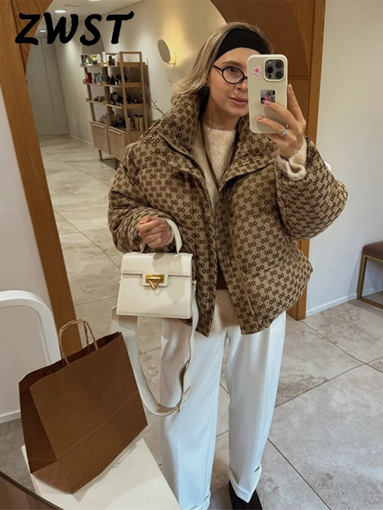 

Элегантное клетчатое пальто на хлопковой подкладке, женское свободное пальто с длинными рукавами и воротником-стойкой на молнии, женская модная шикарная теплая универсальная верхняя одежда