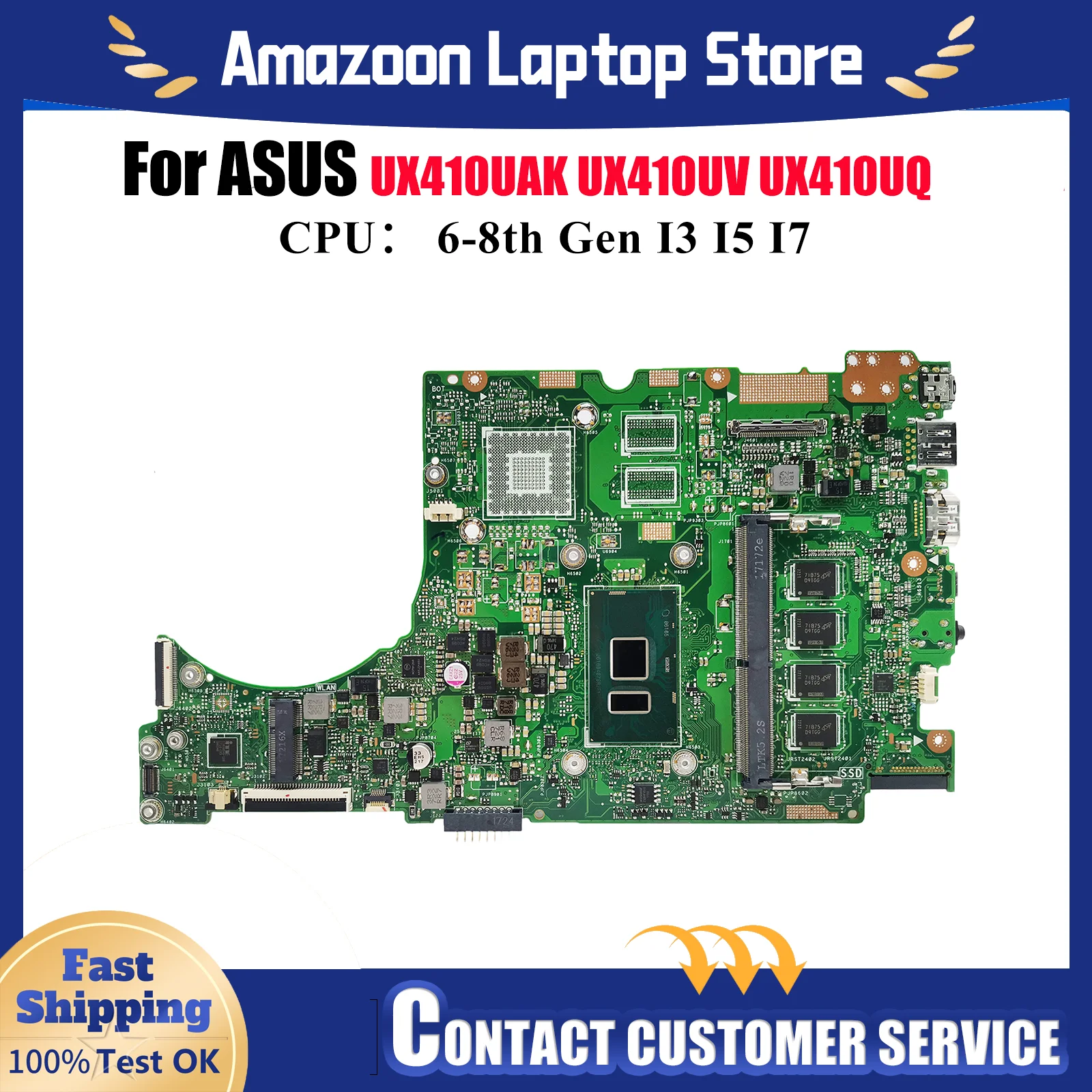 

Материнская плата UX410UA для ноутбука ASUS UX410UQ UX410UFR UX410UV UX410UQR U4000U UX410UAK UX410UQK RX410, материнская плата с процессором I3 I5 I7