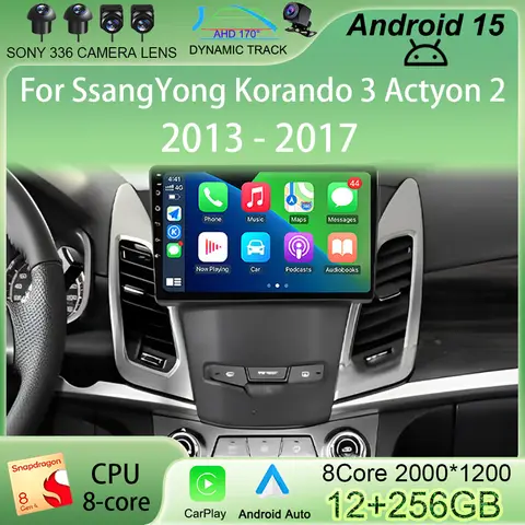쌍용 코란도 3 액티언 2 2013-2017 GPS 카플레이용 8코어 5G 2딘 안드로이드 15 오토 스테레오 카 라디오 멀티미디어